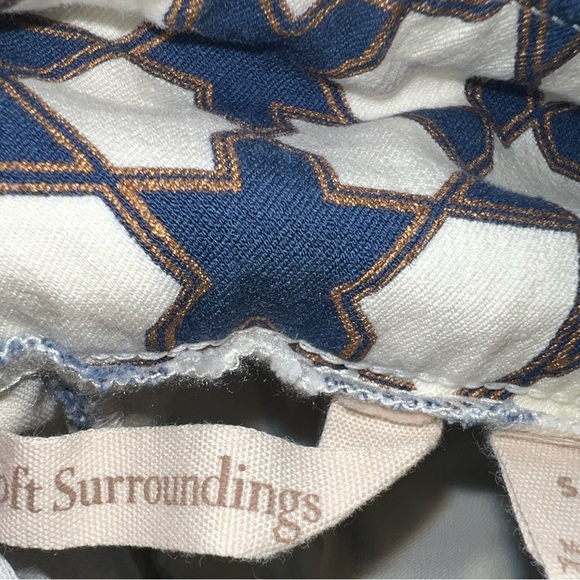 (NWOT)Soft Surroundings Pants Patterned Blue/Ivory/Gold Straight Leg Mid Rise S - Picture 3 of 3
